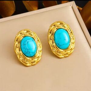 Turquoise and real 18k Gold plated stainless steel Statement Earrings